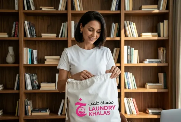 Laundrykhalas valet driver collecting laundry bag from home